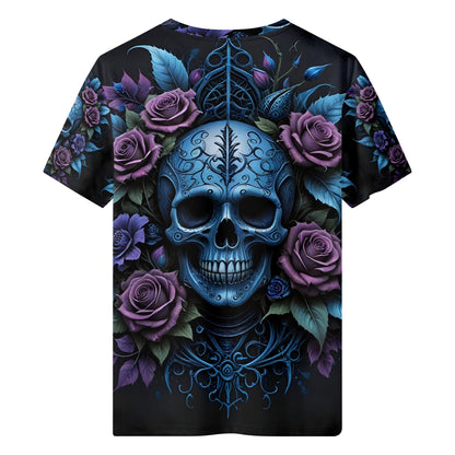 Lush Decay 100 Cotton T-Shirt by Loud and Lethal featuring dark skull and purple rose design