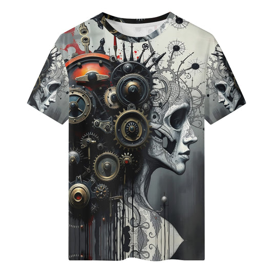 Loud and Lethal Mech and Flesh 100 Cotton T-Shirt with detailed mechanical and skull design