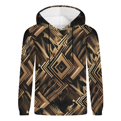 Metallic Maze poly french terry hoodie by Loud and Lethal with geometric brown and black pattern
