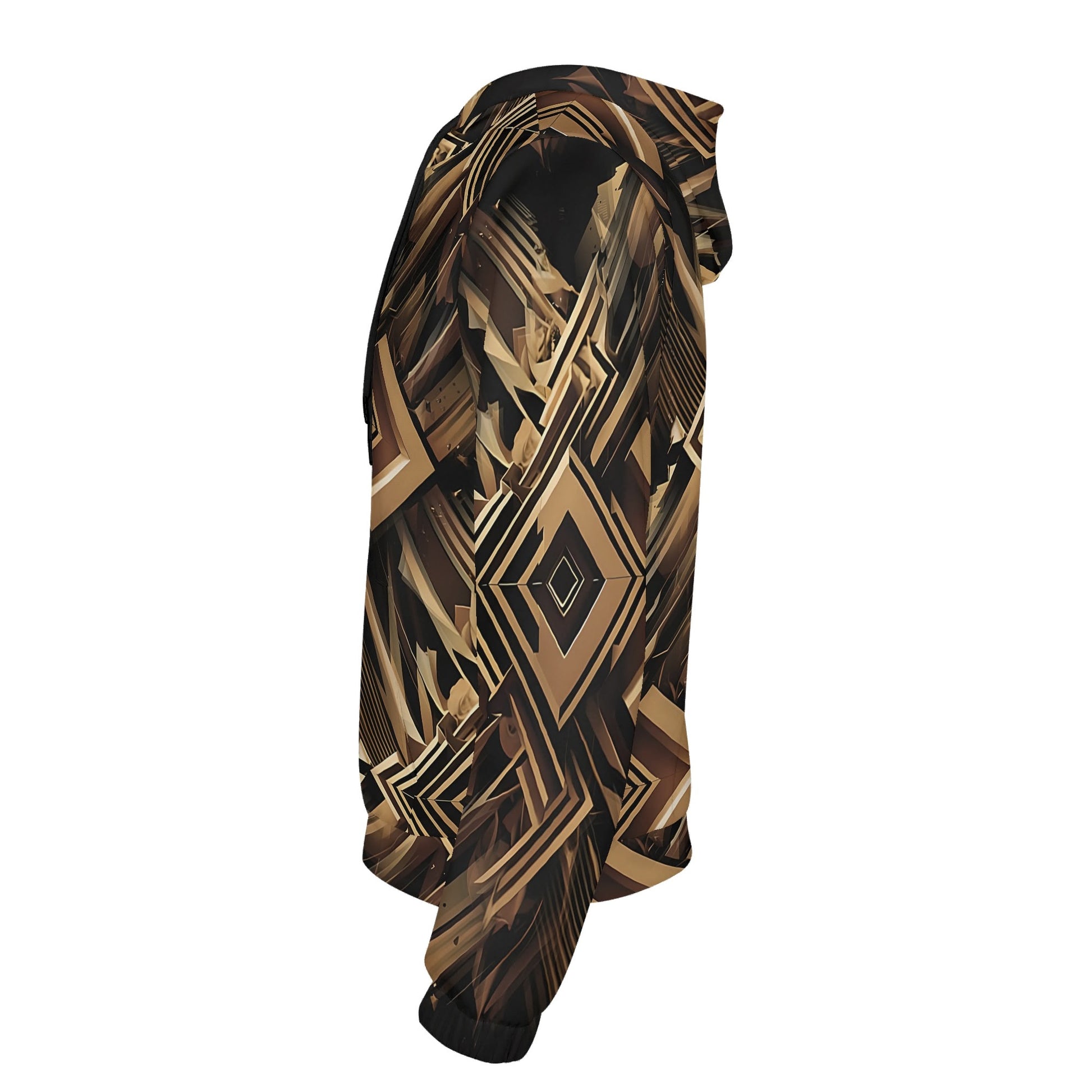 Loud and Lethal Metallic Maze poly french terry hoodie with abstract geometric brown and black patterns