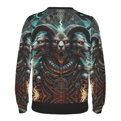 Mythical Monsters Cerberus Poly French Terry Sweatshirt unisex featuring three headed Cerberus with horns and skull details