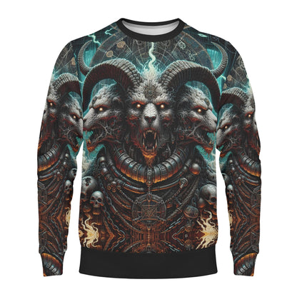 Loud and Lethal Mythical Monsters Cerberus Poly French Terry Sweatshirt unisex with three headed demonic wolf and skulls print