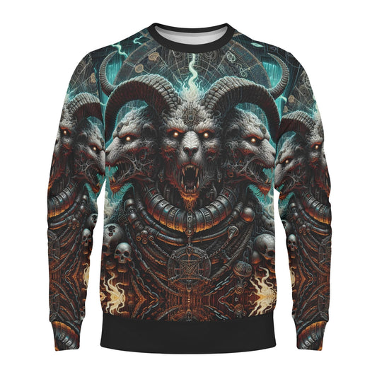 Loud and Lethal Mythical Monsters Cerberus Poly French Terry Sweatshirt unisex with three headed demonic wolf and skulls print