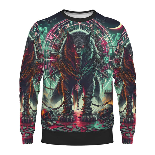 Mythical Monsters Fenrir Poly French Terry Sweatshirt Loud and Lethal unisex with chained snarling wolf and skull artwork