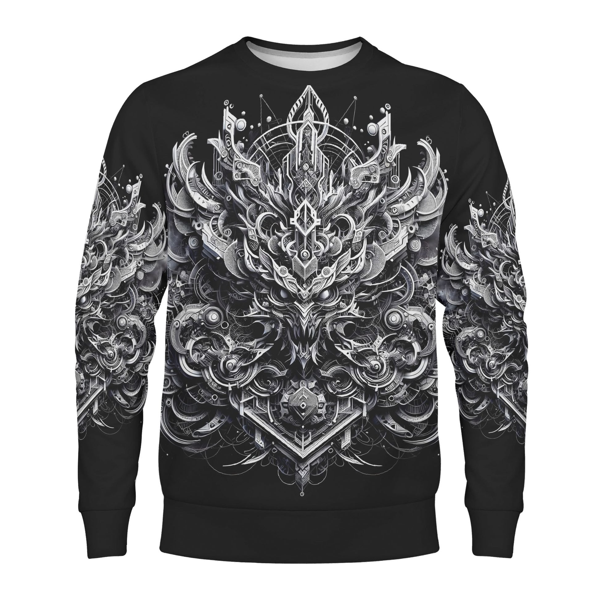 Loud and Lethal unisex Beast in Motion Poly French Terry Sweatshirt black with intricate symmetrical beast mandala graphic