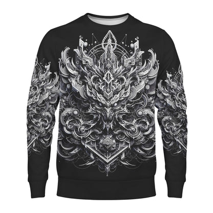 Loud and Lethal unisex Beast in Motion Poly French Terry Sweatshirt black with intricate symmetrical beast mandala graphic