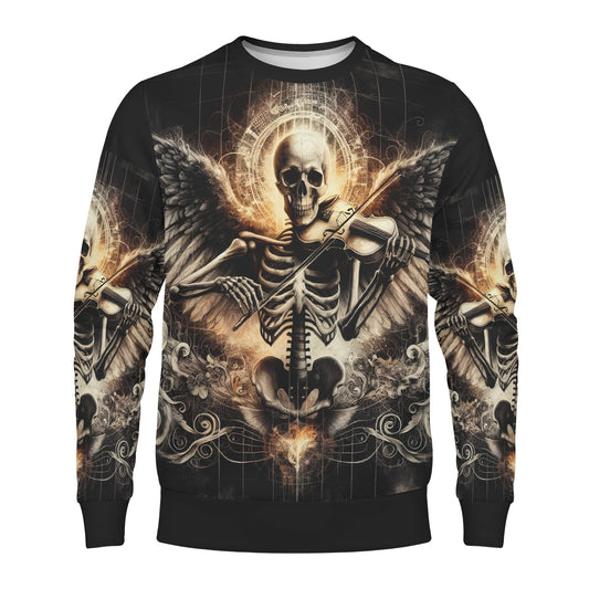 Loud and Lethal Violin Virtuoso Poly French Terry Sweatshirt unisex black gothic skeleton angel playing violin