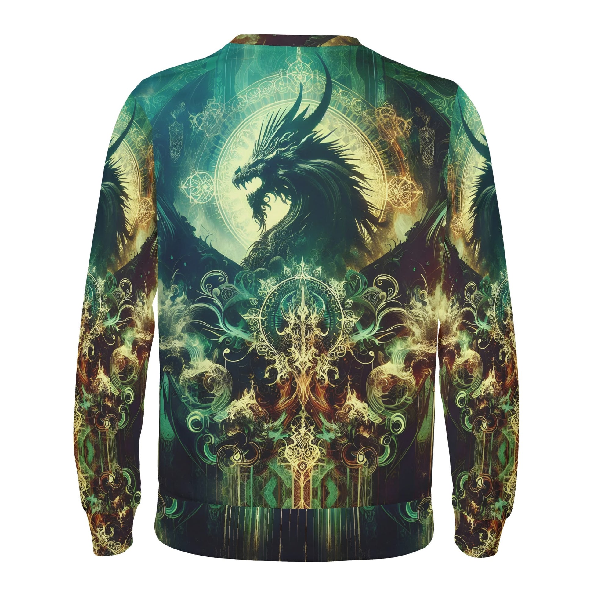 Loud and Lethal Dragons Domain Poly French Terry Sweatshirt unisex sweater with green mystical dragon art