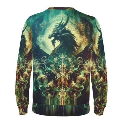 Loud and Lethal Dragons Domain Poly French Terry Sweatshirt unisex sweater with green mystical dragon art