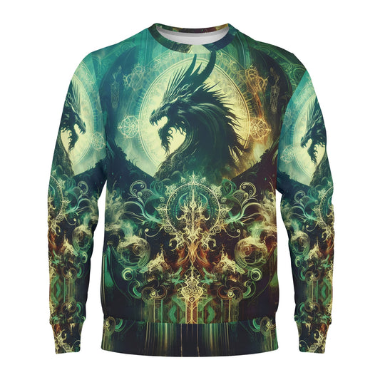 Loud and Lethal Dragons Domain Poly French Terry Sweatshirt unisex crewneck with green dragon artwork full print