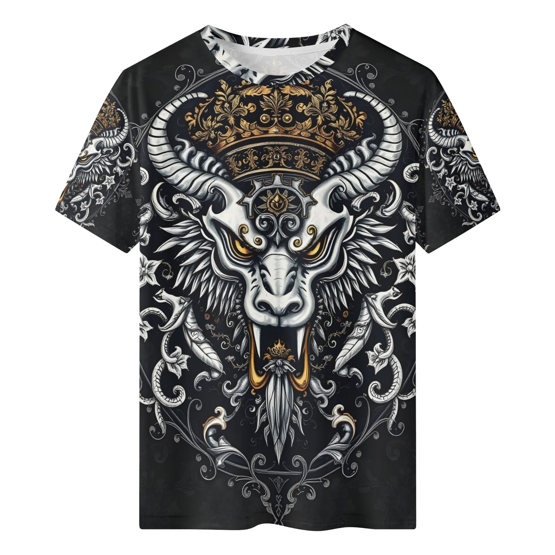 Shadowed Splendor Lycra T-Shirt Mythic Power Unleashed Loud and Lethal unisex shirt with ornate crowned horned beast print