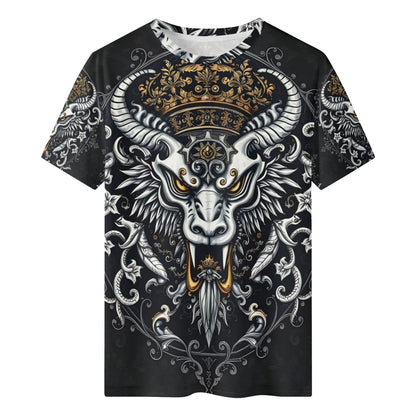 Shadowed Splendor Lycra T-Shirt Mythic Power Unleashed Loud and Lethal unisex shirt with ornate crowned horned beast print