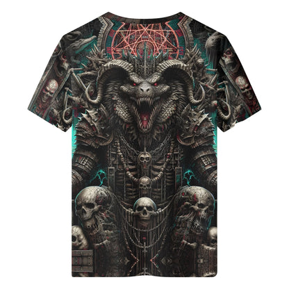 Mythical Monsters Ammit Organic Cotton T-Shirt featuring dark dragon skull fantasy design