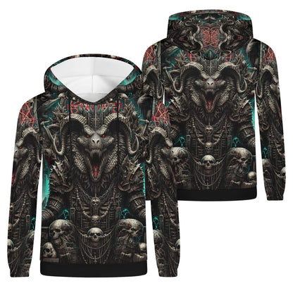 Mythical Monsters Ammit Poly French Terry Hoodie with dark detailed monster and skull design unisex hoodie