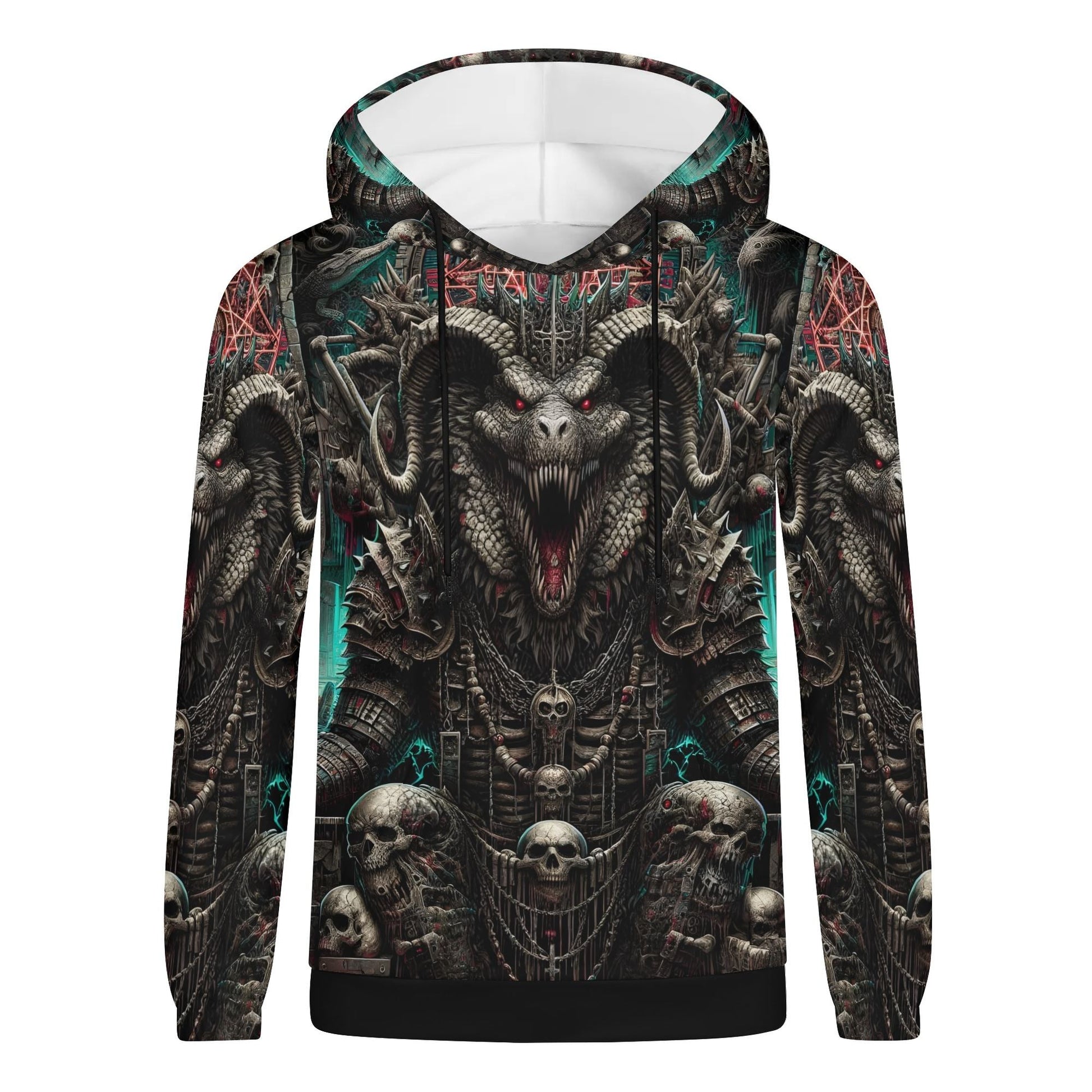 Mythical Monsters Ammit Poly French Terry Hoodie with detailed dark fantasy dragon and skull design