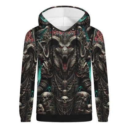 Mythical Monsters Ammit Poly French Terry Hoodie with detailed dark fantasy dragon and skull design