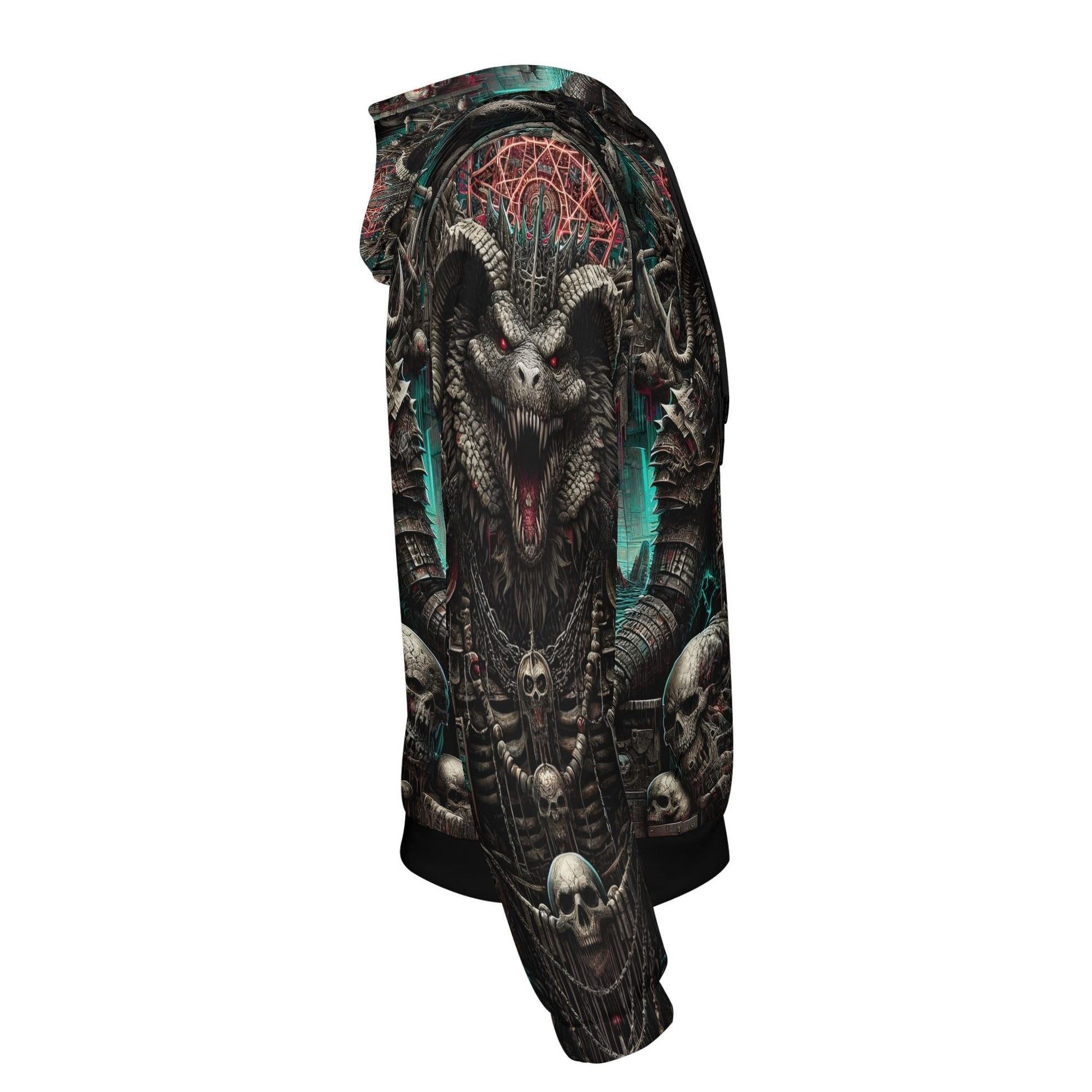 Loud and Lethal Mythical Monsters Ammit Poly French Terry Hoodie with dark mythical monster and skull design