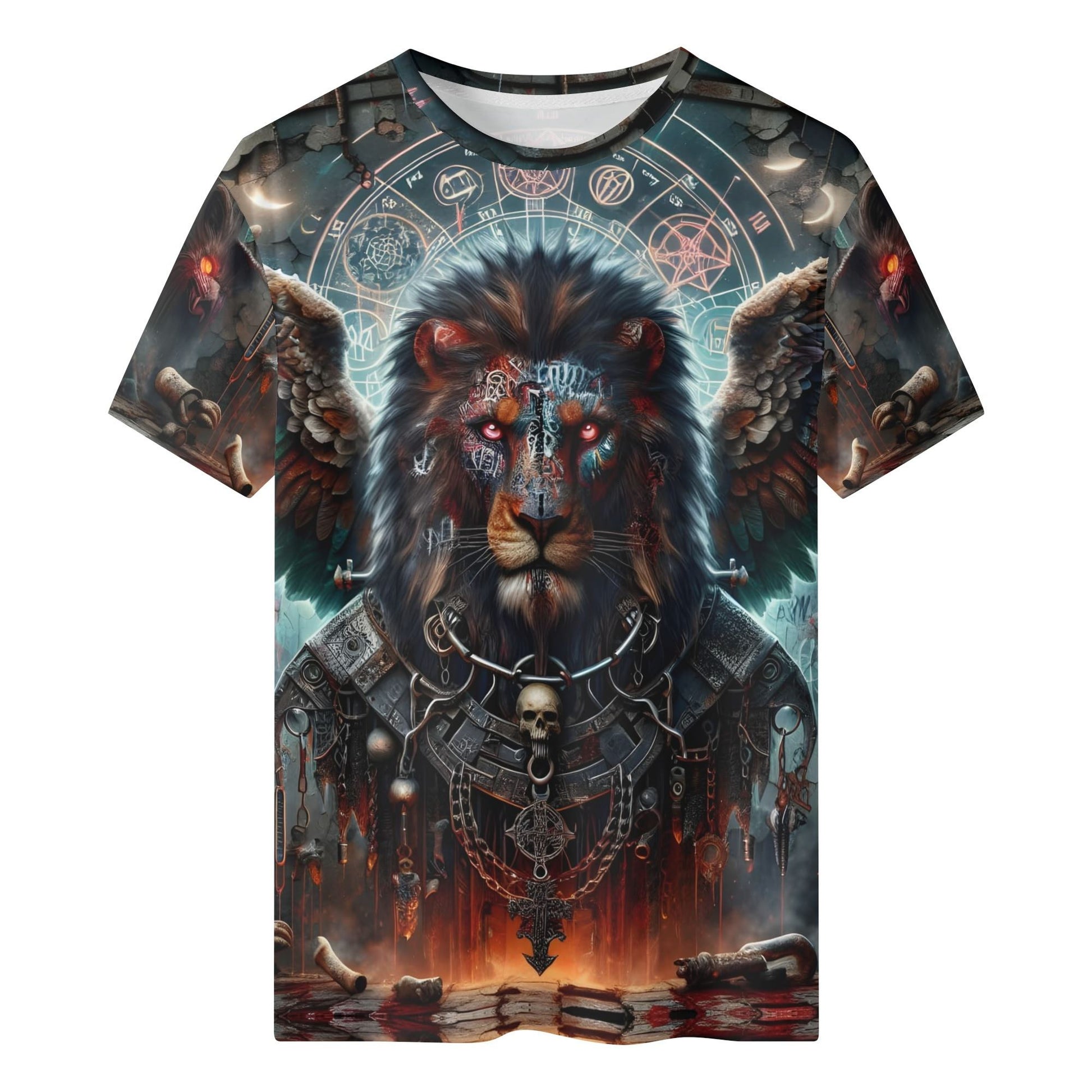 Mythical Monsters Anzu Organic Cotton T-Shirt featuring a detailed winged lion design with mystical symbols