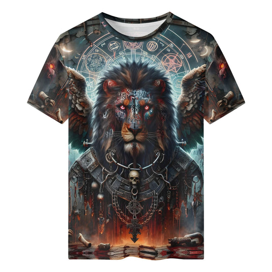 Mythical Monsters Anzu Organic Cotton T-Shirt featuring a detailed winged lion design with mystical symbols