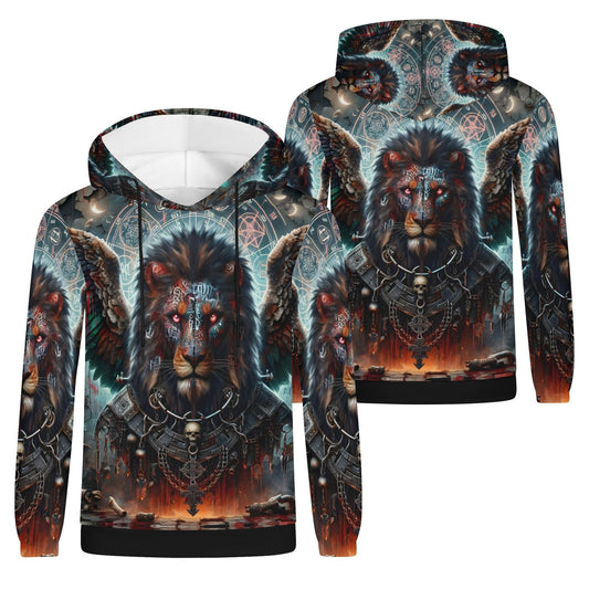 Unisex Mythical Monsters Anzu Poly French Terry Hoodie featuring a detailed winged lion design by Loud and Lethal