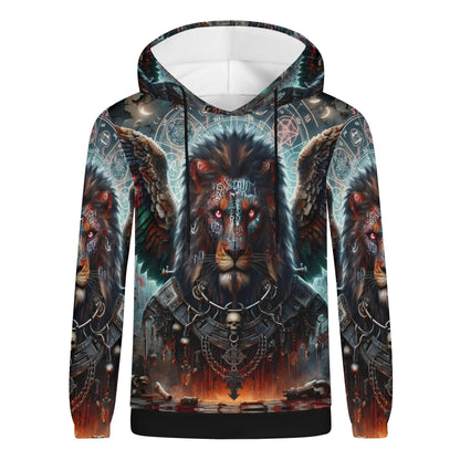 Mythical Monsters Anzu Poly French Terry Hoodie featuring a detailed winged lion warrior design
