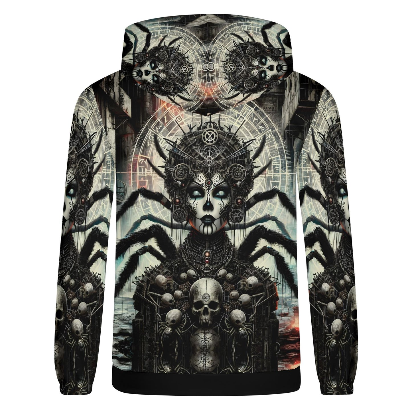 Mythical Monsters Arachne Poly French Terry Hoodie with dark spider goddess and skull design unisex hoodie