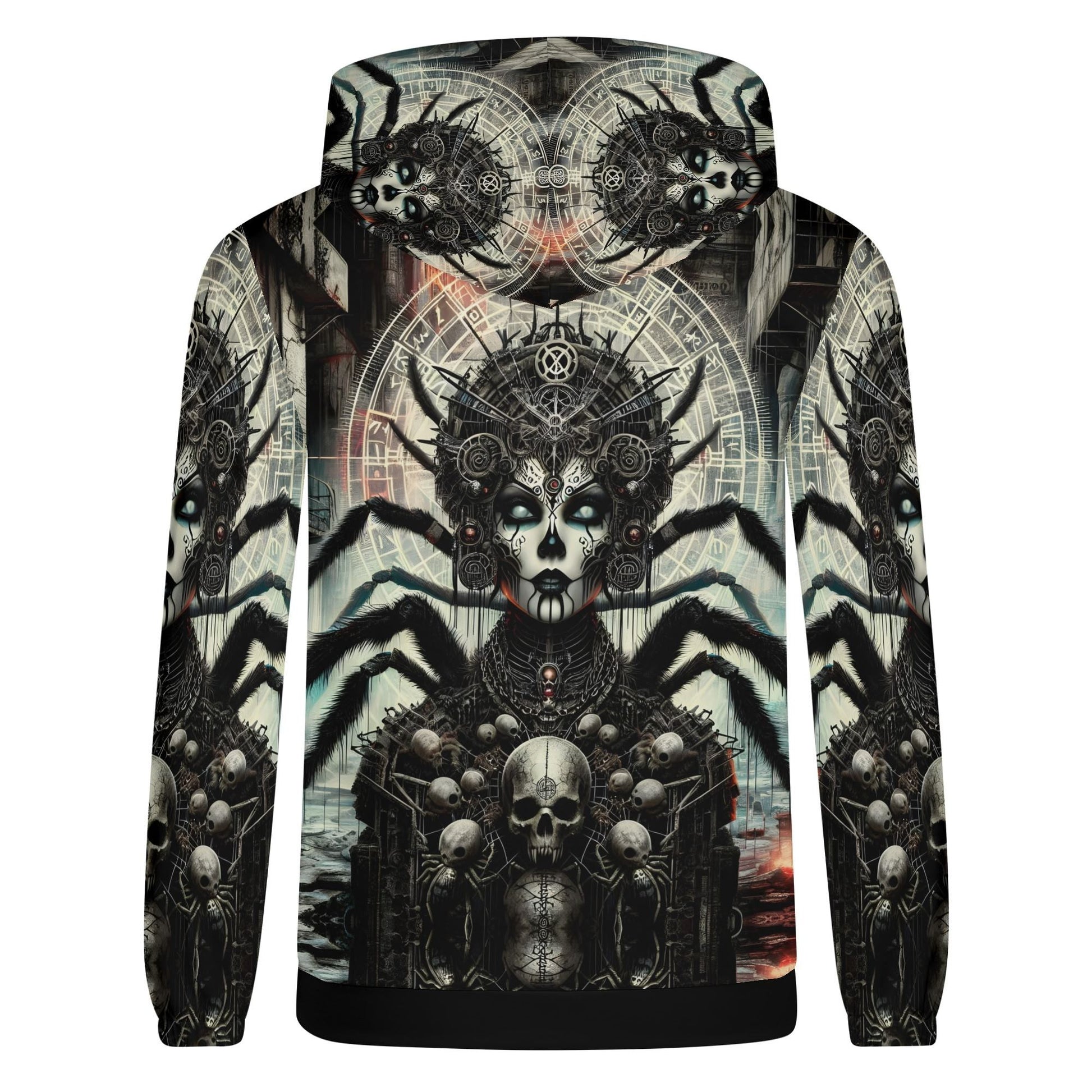 Mythical Monsters Arachne Poly French Terry Hoodie with dark spider goddess and skull design unisex hoodie