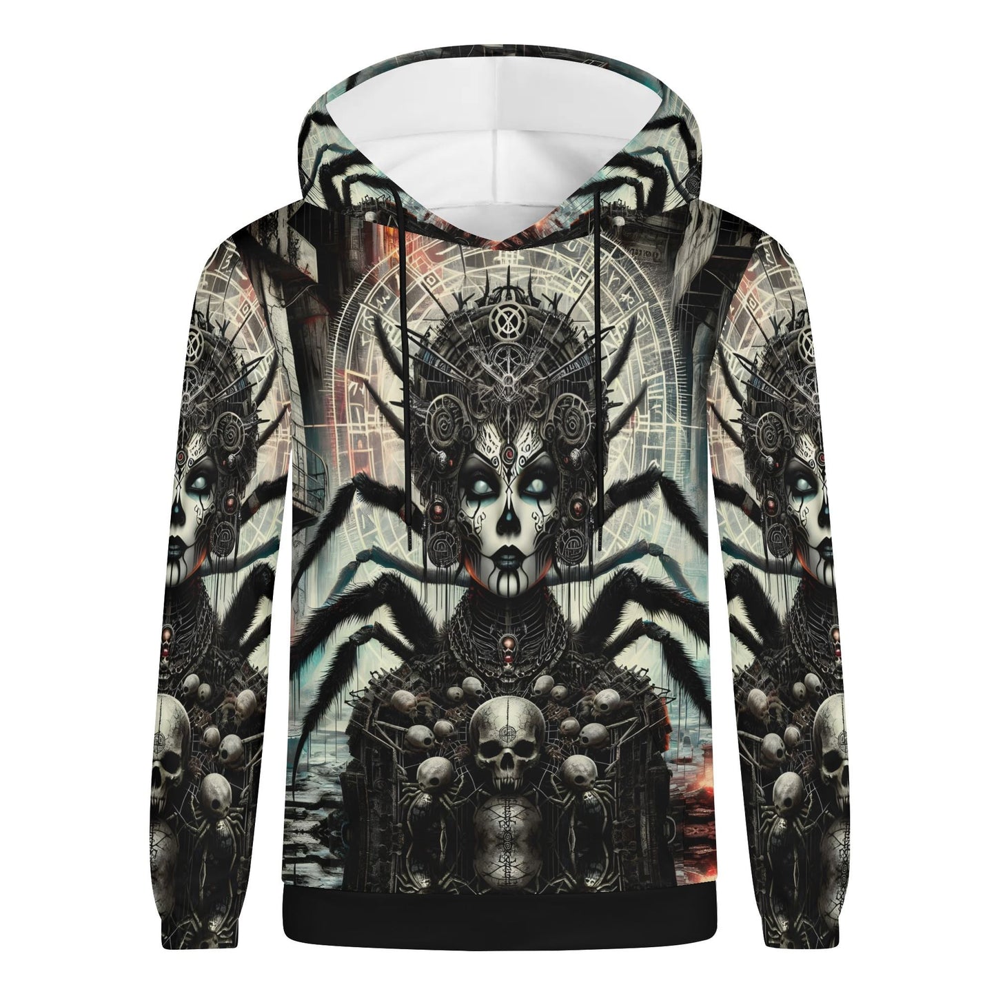 Mythical Monsters Arachne Poly French Terry Hoodie with dark spider-themed mythical design unisex hoodie