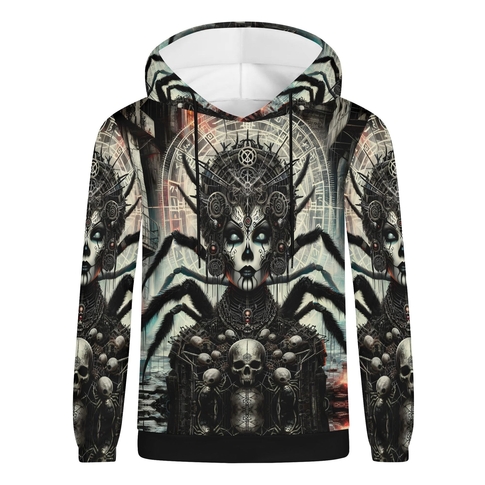 Mythical Monsters Arachne Poly French Terry Hoodie with dark spider-themed mythical design unisex hoodie