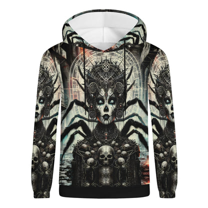 Mythical Monsters Arachne Poly French Terry Hoodie with dark spider-themed mythical design unisex hoodie