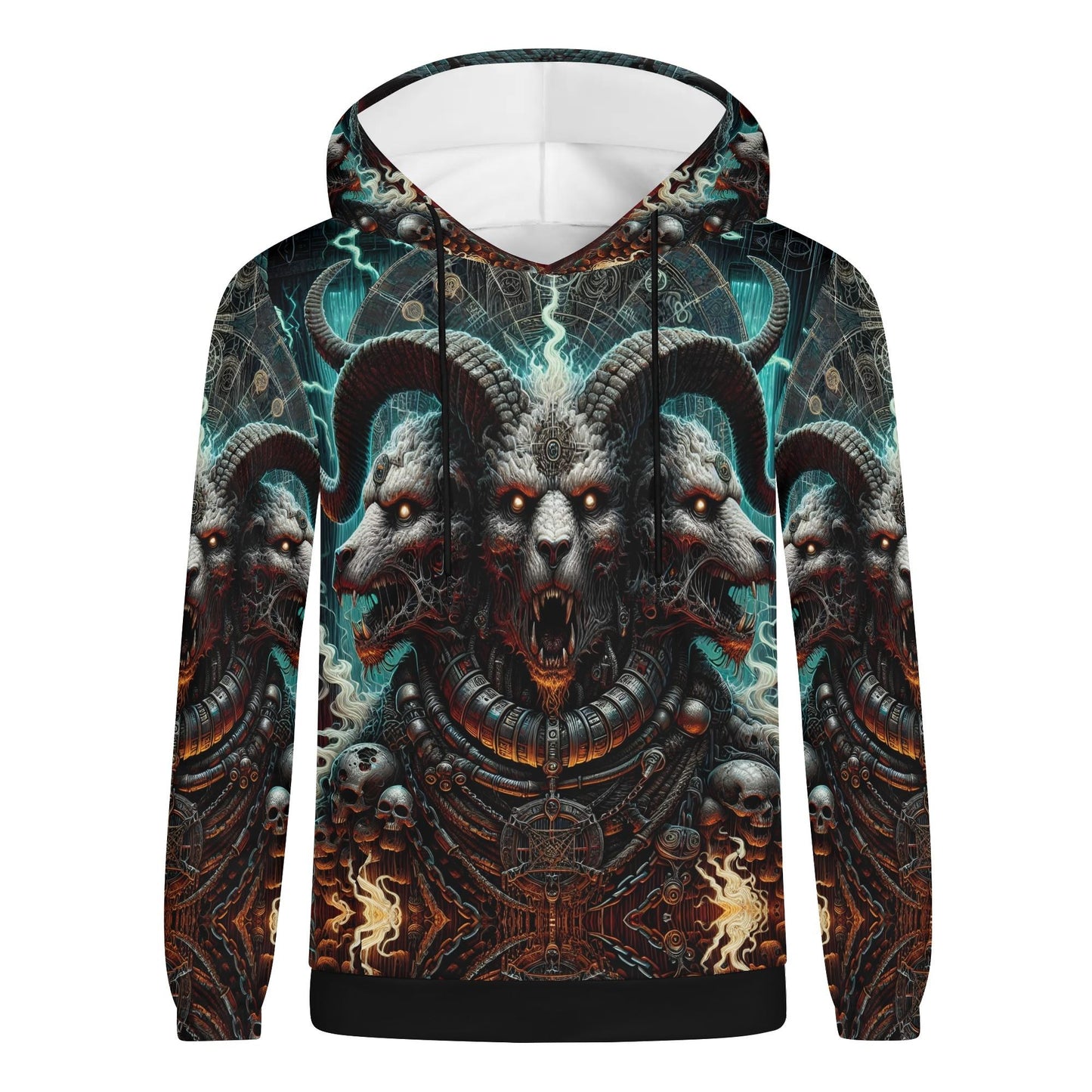 Mythical Monsters Cerberus Poly French Terry Hoodie with detailed three-headed monster design and dark fantasy theme