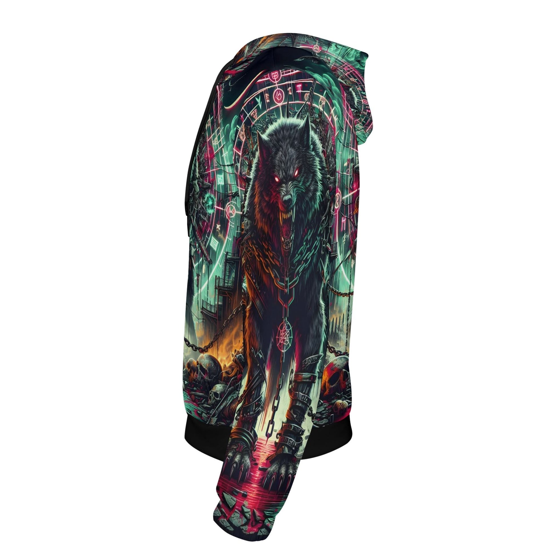 Mythical Monsters Fenrir Poly French Terry Hoodie by Loud and Lethal with detailed wolf and mystical design