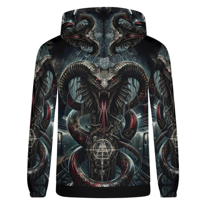 Mythical Monsters Jormungandr Poly French Terry Hoodie with detailed serpent design and dark fantasy artwork