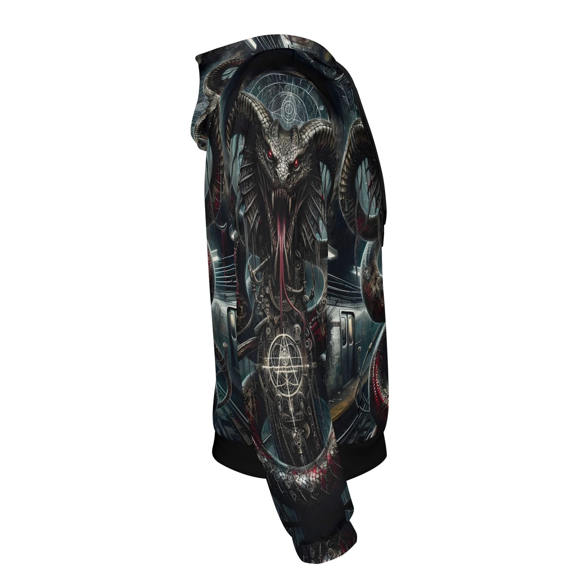 Mythical Monsters Jormungandr Poly French Terry Hoodie with detailed serpent design in dark tones