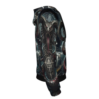 Mythical Monsters Jormungandr Poly French Terry Hoodie with detailed serpent design in dark tones