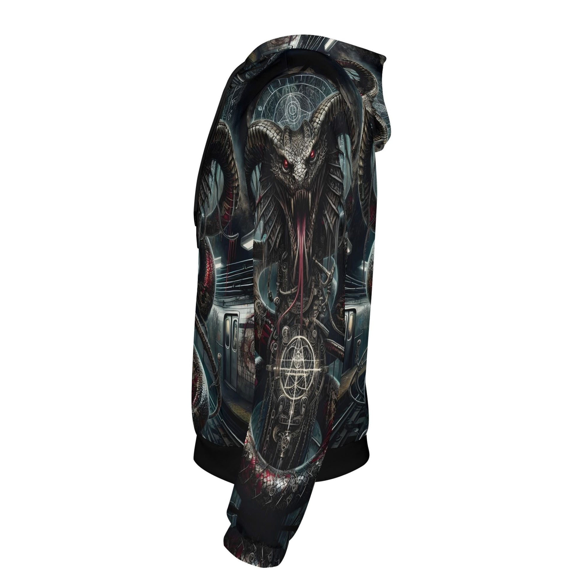 Mythical Monsters Jormungandr Poly French Terry Hoodie by Loud and Lethal with dark serpent design
