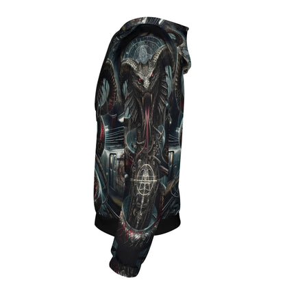 Mythical Monsters Jormungandr Poly French Terry Hoodie by Loud and Lethal with dark serpent design