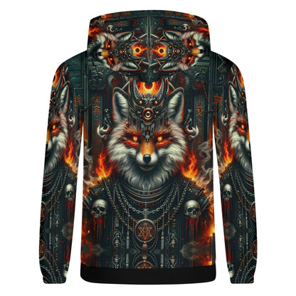 Loud and Lethal Mythical Monsters Kitsune Poly French Terry Hoodie featuring fiery fox with skulls and mystical symbols