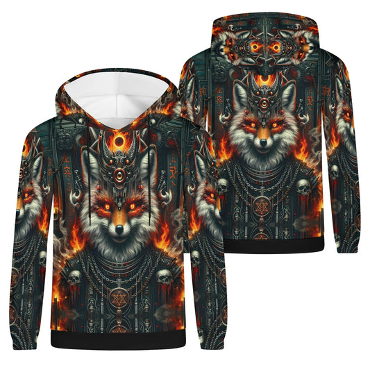 Mythical Monsters Kitsune Poly French Terry Hoodie featuring fiery fox design with dark mystical elements by Loud and Lethal