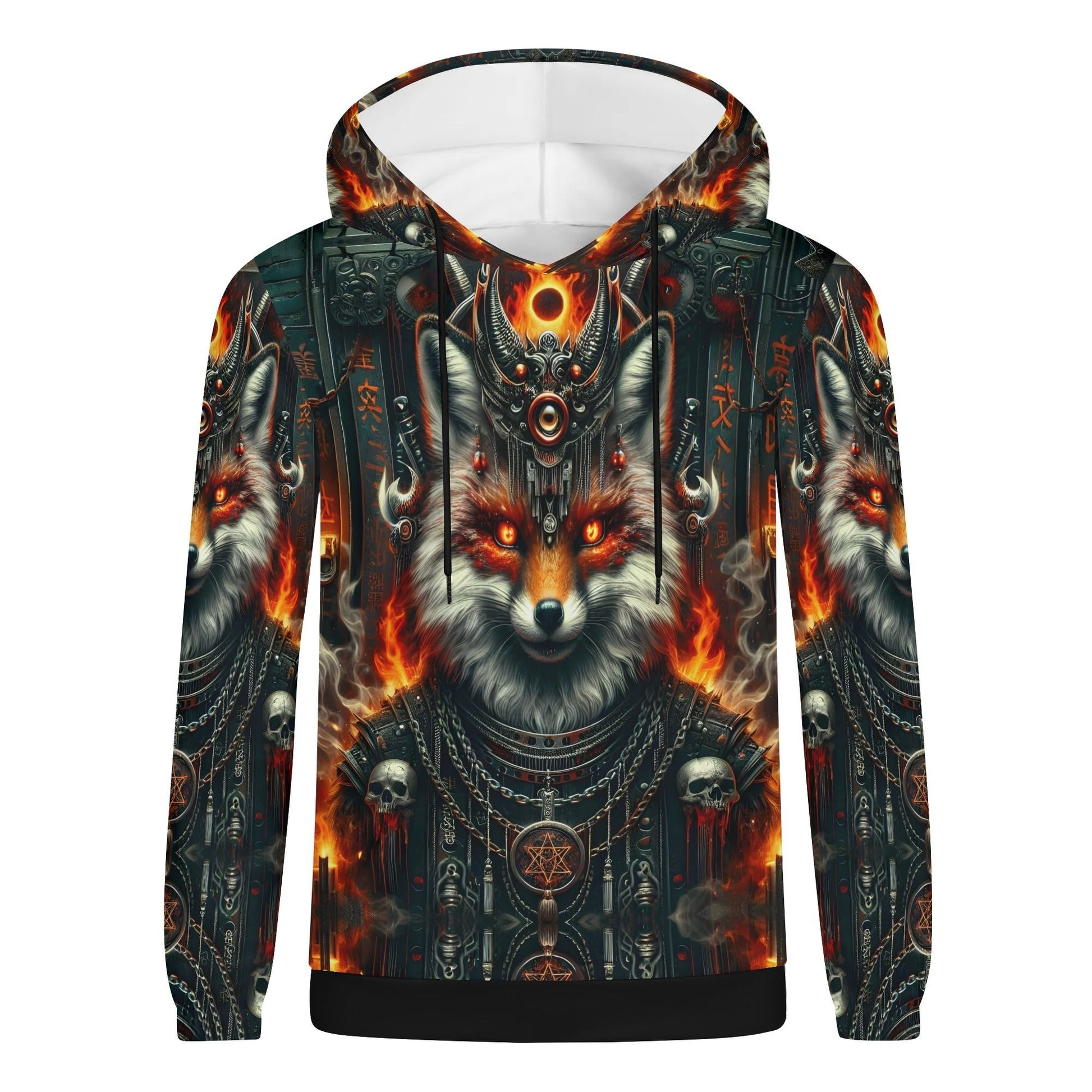 Mythical Monsters Kitsune Poly French Terry Hoodie by Loud and Lethal with fiery fox and skull design