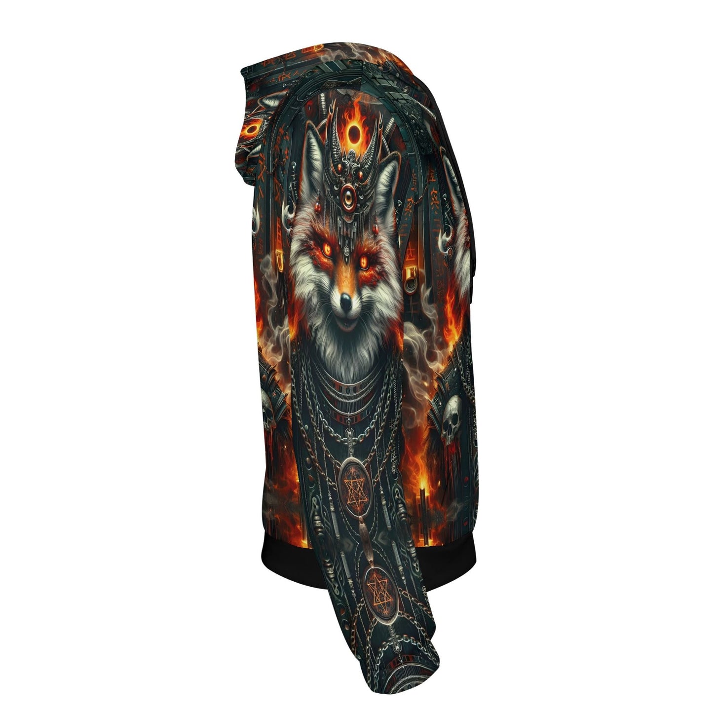 Mythical Monsters Kitsune Poly French Terry Hoodie featuring fiery fox design with dark mystical elements