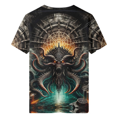 Mythical Monsters Kraken Organic Cotton T-Shirt featuring detailed Kraken sea monster design in dark fantasy style
