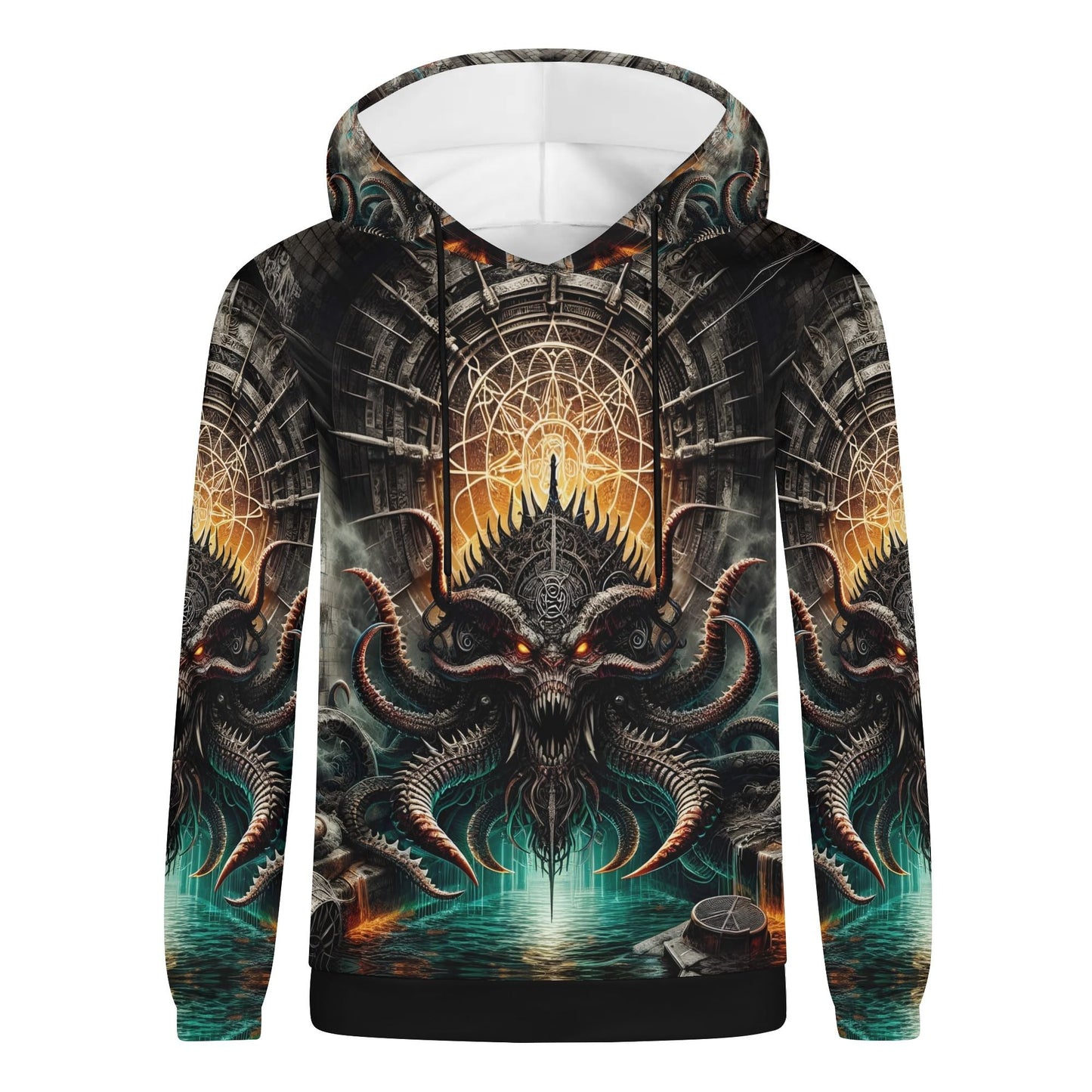 Mythical Monsters Kraken Poly French Terry Hoodie with dark monster graphic and intricate underwater design