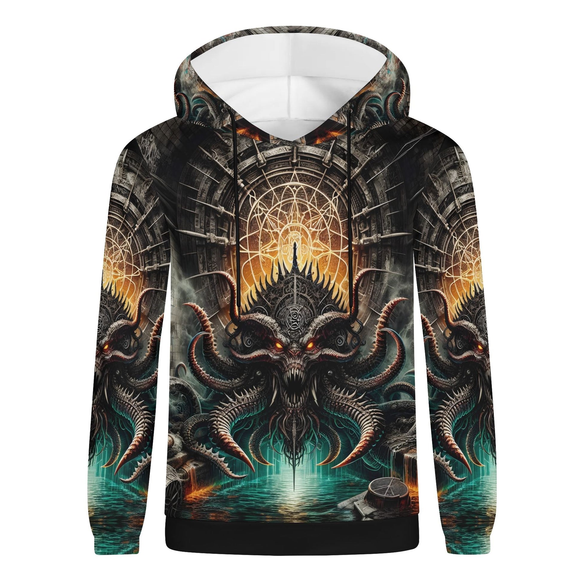 Mythical Monsters Kraken Poly French Terry Hoodie with dark monster graphic and intricate underwater design