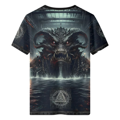 Mythical Monsters Leviathan Organic Cotton T-Shirt by Loud and Lethal featuring a dark menacing sea monster design
