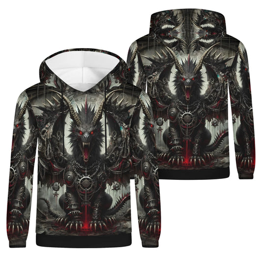 Mythical Monsters Manticore Poly French Terry Hoodie with dark intricate monster design in unisex style