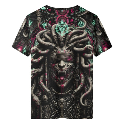 Mythical Monsters Medusa Organic Cotton T-Shirt with intricate dark Medusa design by Loud and Lethal