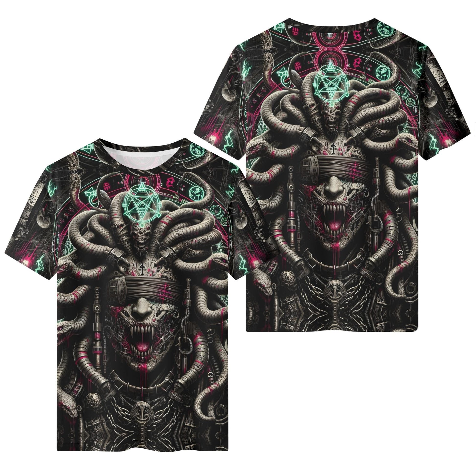 Mythical Monsters Medusa Organic Cotton T-Shirt featuring dark Medusa artwork with snakes and mystical symbols