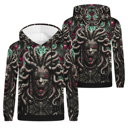 Mythical Monsters Medusa Poly French Terry Hoodie by Loud and Lethal with dark intricate monster design