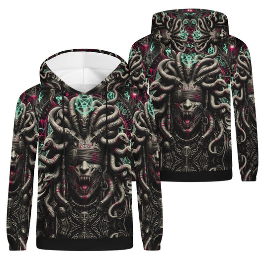 Mythical Monsters Medusa Poly French Terry Hoodie by Loud and Lethal with dark intricate monster design